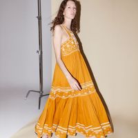 Vestido Mujer Sfera Bordado Vuelo Amarillo