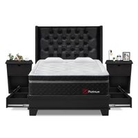 Dormitorio Platinium 4 Cajones 2 Plazas Laqueado + Velador Bari