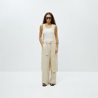 Pantalon Mujer Sfera Lino Cinturon Beige