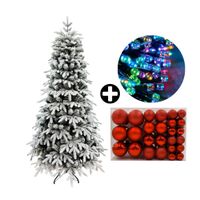 COMBO Orange: Árbol de Navidad 210cm Nevado con 1512 Ramas + Set de 122 Bolas de Árbol 4/6/8cm Rojo + Tira 10m de 200 Luces con Luz LED Multicolor