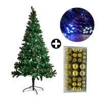 COMBO Orange: Árbol de Navidad 210cm Berries con 864 Ramas + Set de 88 Bolas de Árbol 3/4/6cm Dorado + Tira 10m de 200 Luces con Luz LED Fría