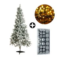 COMBO Orange: Árbol de Navidad 180cm Nevado 530 Ramas + Set de 88 Bolas de Árbol 3/4/6cm Silver + Tira 10m de 200 Luces con Luz LED Cálida