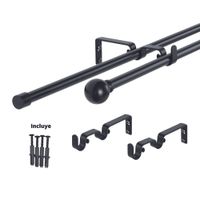 Pack Cortinero Doble Exterior Negro Bola 170-320cm Aura