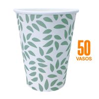 Set de 50 Vasos Desechables Hojas Verde/Blanco 355ml Designers - Vintage