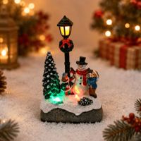 Mini Villa Navideña Iluminada con Farol y Snowman
