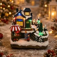 Villa Mercadito Navideño con Movimiento y Luz LED 17x16cm