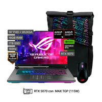 Laptop ASUS Republic Of Gamers 16"" AMD 9 G614FP-RV010W 16GB RAM 1TB SSD RTX 5070 Mochila + Mouse ROG