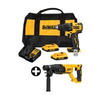 COMBO Dewalt: Taladro Percutor 1/2"" 20V BRUSHLESS ATOMIC DCD709D2 + Rotomartillo SDS Plus 20V Modelo DCH133B Amarillo