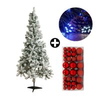 COMBO Orange: Árbol de Navidad 180cm Nevado 530 Ramas + Set de 88 Bolas de Árbol 3/4/6cm Rojo + Tira 10m de 200 Luces con Luz LED Fría