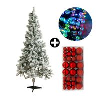COMBO Orange: Árbol de Navidad 180cm Nevado 530 Ramas + Set de 88 Bolas de Árbol 3/4/6cm Rojo + Tira 10m de 200 Luces con Luz LED Multicolor