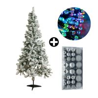 COMBO Orange: Árbol de Navidad 180cm Nevado 530 Ramas + Set de 88 Bolas de Árbol 3/4/6cm Silver + Tira 10m de 200 Luces con Luz LED Multicolor