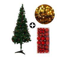 COMBO Orange: Árbol de Navidad 180cm Berries con 530 Ramas + Set de 88 Bolas de Árbol 3/4/6cm Rojo + Tira 10m de 200 Luces con Luz LED Cálida