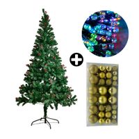COMBO Orange: Árbol de Navidad 210cm Berries con 864 Ramas + Set de 88 Bolas de Árbol 3/4/6cm Dorado + Tira 10m de 200 Luces con Luz LED Multicolor