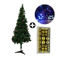 COMBO Orange: Árbol de Navidad 180cm Berries con 530 Ramas + Set de 88 Bolas de Árbol 3/4/6cm Dorado + Tira 10m de 200 Luces con Luz LED Fría