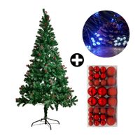 COMBO Orange: Árbol de Navidad 210cm Berries con 864 Ramas + Set de 88 Bolas de Árbol 3/4/6cm Rojo + Tira 10m de 200 Luces con Luz LED Fría