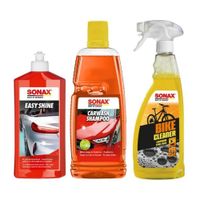 Combo Sonax: Shampoo Carwash + Cera + Limpiador Bike