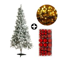 COMBO Orange: Árbol de Navidad 180cm Nevado 530 Ramas + Set de 88 Bolas de Árbol 3/4/6cm Rojo + Tira 10m de 200 Luces con Luz LED Cálida