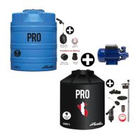 COMBO: Cisterna de agua Pro 1350 litros Azul + Tanque de agua Pro 1100 litros Negro + Kit de Accesorios + Electrobomba Periferica QB60-H 0.50 Hp Pro