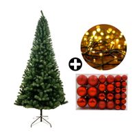 COMBO Orange: Árbol de Navidad 270cm Premium 1900 Ramas + Set de 122 Bolas de Árbol 4/6/8cm Rojo + Tira 10m de 200 Luces con Luz LED Cálida