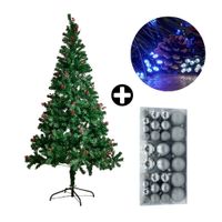 COMBO Orange: Árbol de Navidad 210cm Berries con 864 Ramas + Set de 88 Bolas de Árbol 3/4/6cm Silver + Tira 10m de 200 Luces con Luz LED Fría