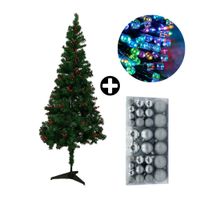 COMBO Orange: Árbol de Navidad 180cm Berries con 530 Ramas + Set de 88 Bolas de Árbol 3/4/6cm Silver + Tira 10m de 200 Luces con Luz LED Multicolor