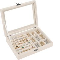 Joyero Organizador de Terciopelo para Aretes y Anillos - Crema