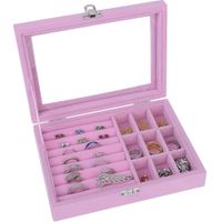 Joyero Organizador de Terciopelo para Aretes y Anillos - Rosa