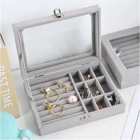Joyero Organizador de Terciopelo para Aretes y Anillos - Gris