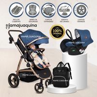 Coche Moisés Travel System «SPEED PRINCE» con Portabebé & Mochila Pañalera Azul