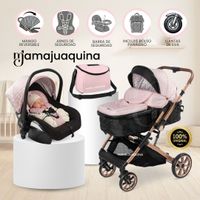 Coche Moisés Travel System «ORION PLUS» Función Maleta con Porta Bebé y Pañalera Rosado