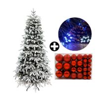 COMBO Orange: Árbol de Navidad 210cm Nevado con 1512 Ramas + Set de 122 Bolas de Árbol 4/6/8cm Rojo + Tira 10m de 200 Luces con Luz LED Fría