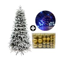 COMBO Orange: Árbol de Navidad 210cm Nevado con 1512 Ramas + Set de 122 Bolas de Árbol 4/6/8cm Dorado + Tira 10m de 200 Luces con Luz LED Fría