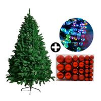 COMBO Orange: Árbol de Navidad 210cm Premium 1900 Ramas Plegable + Set de 122 Bolas de Árbol 4/6/8cm Rojo + Tira 10m de 200 Luces Luz LED Multicolor