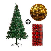 COMBO Orange: Árbol de Navidad 210cm Berries con 864 Ramas + Set de 88 Bolas de Árbol 3/4/6cm Rojo + Tira 10m de 200 Luces con Luz LED Cálida