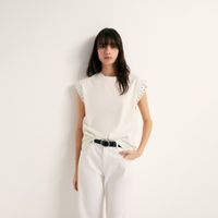 Polo Mujer Sfera Manga Corta Brillos Bord Color Blanco