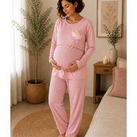 Pijama de Lactancia Manga Larga post Parto Rosado (talla L/XL)