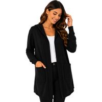 Cardigan con capucha / chompa de hilo cashmere - S/M -  NEGRO