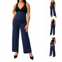 Pantalon Fresco De Tela Lino Con Bolsillos Para Embarazada / Maternidad Azul - XL