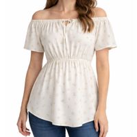 Blusa Femenina Floral Con Hombros Descubiertos Y Corte Suelto S/M BLANCO