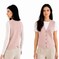 Chaleco Mujer con botones al centro  Cuello V cashmere Hilo - Palo Rosa