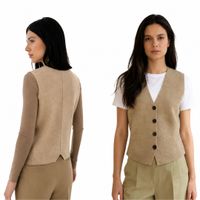 Chaleco Mujer con botones al centro  Cuello V cashmere Hilo - Beige