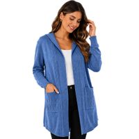 Cardigan con capucha / chompa de hilo cashmere - S/M - AZUL