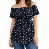 Blusa Femenina Floral Con Hombros Descubiertos Y Corte Suelto negro S/M