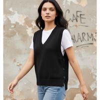 Chaleco Mujer con botones a los costados Cuello V cashmere hilo - Negro
