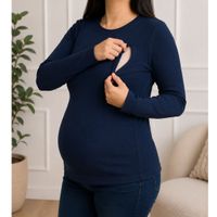 Polo Manga Larga de lactancia de algodón con cierre al costado - Azul Talla XL