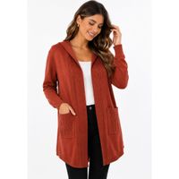 Cardigan con capucha / chompa de hilo cashmere - L/XL - LADRILLO