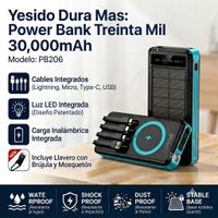 Power Bank Solar Yesido 30000mAh con Cables Integrados, Carga Rápida y Linterna LED - copy - copy