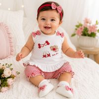 Conjunto de bebe Short + Polito + Vincha de Niña (0 a 3 meses)