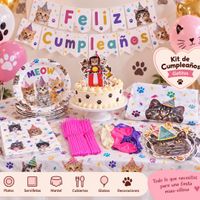 Kit de Decoracion Completa  De fiesta con tematica de gatos (HEMBRA)