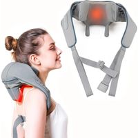 MASAJEADOR PORTATIL DE CUELLO, HOMBROS, ESPALDA Y CUERPO CON CORREAS AJUSTABLES COLOR GRIS - copy -